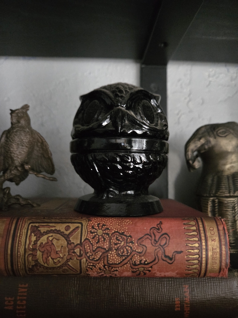 Fenton Black Glass Owl Ring Decision Maker. Vintage